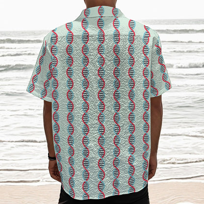 Red And Blue DNA Pattern Print Textured Short Sleeve Shirt