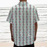 Red And Blue DNA Pattern Print Textured Short Sleeve Shirt