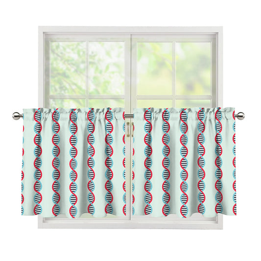 Red And Blue DNA Pattern Print Tier Curtains