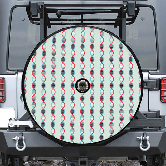 Red And Blue DNA Pattern Print Tire Cover With Camera Hole