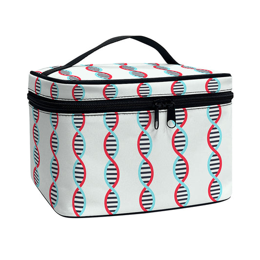 Red And Blue DNA Pattern Print Travel Makeup Bag