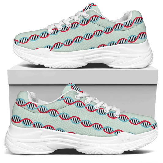 Red And Blue DNA Pattern Print White Chunky Shoes