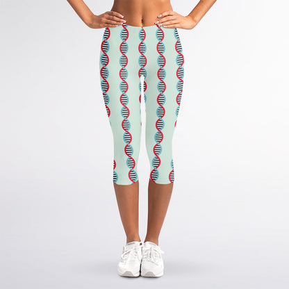 Red And Blue DNA Pattern Print Women's Capri Leggings