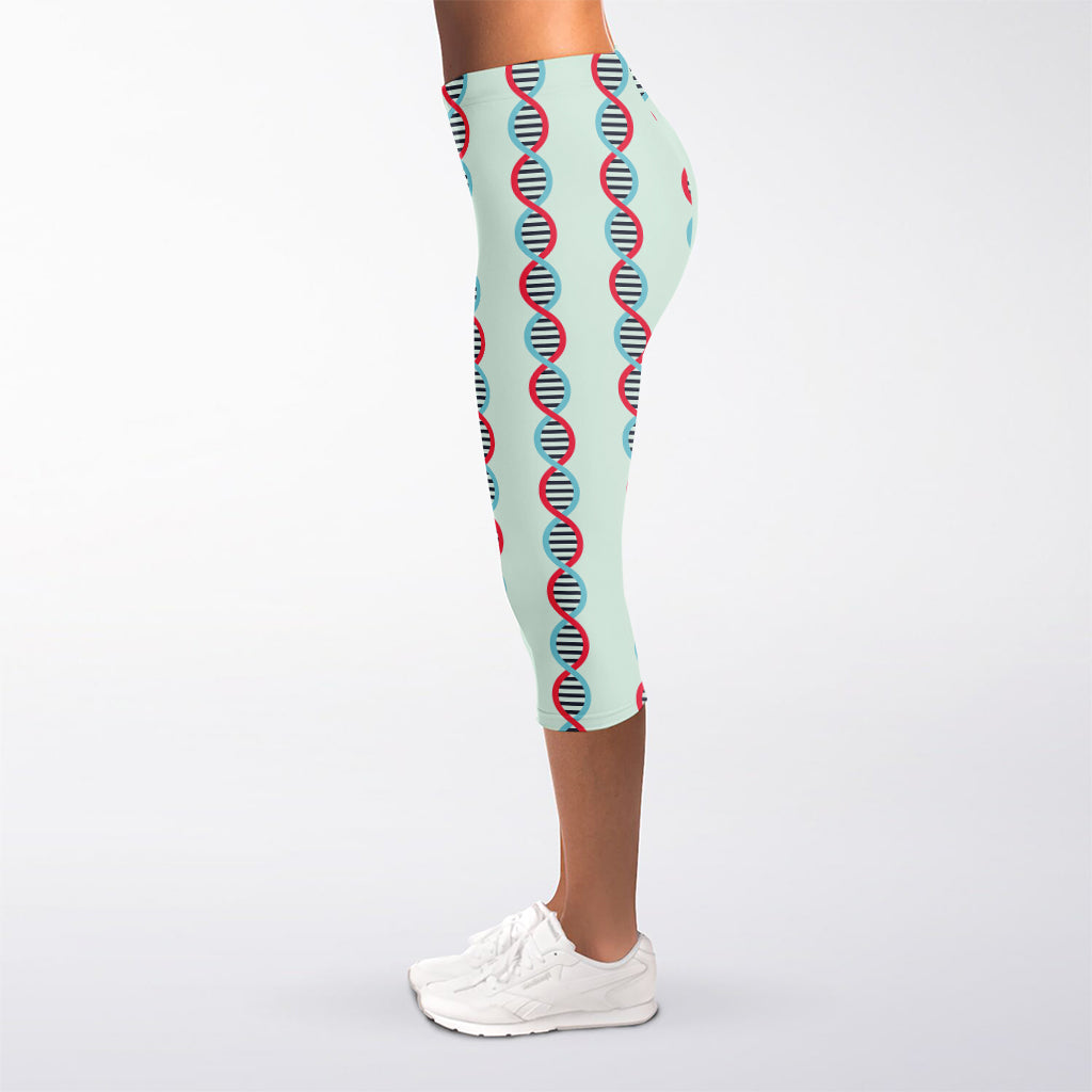 Red And Blue DNA Pattern Print Women's Capri Leggings