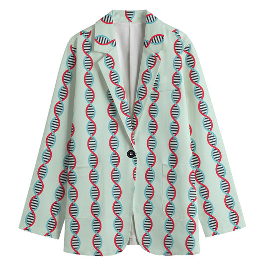 Red And Blue DNA Pattern Print Women's Cotton Blazer