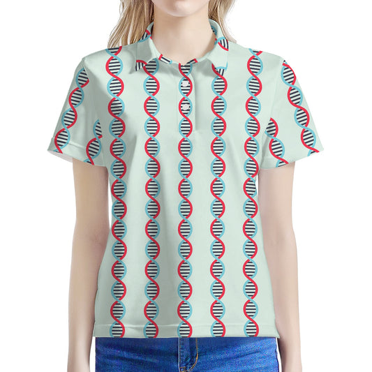 Red And Blue DNA Pattern Print Women's Polo Shirt