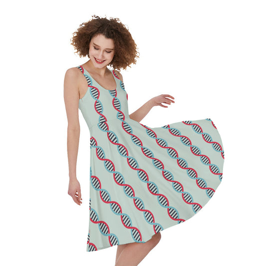 Red And Blue DNA Pattern Print Women's Sleeveless Dress
