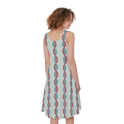 Red And Blue DNA Pattern Print Women's Sleeveless Dress