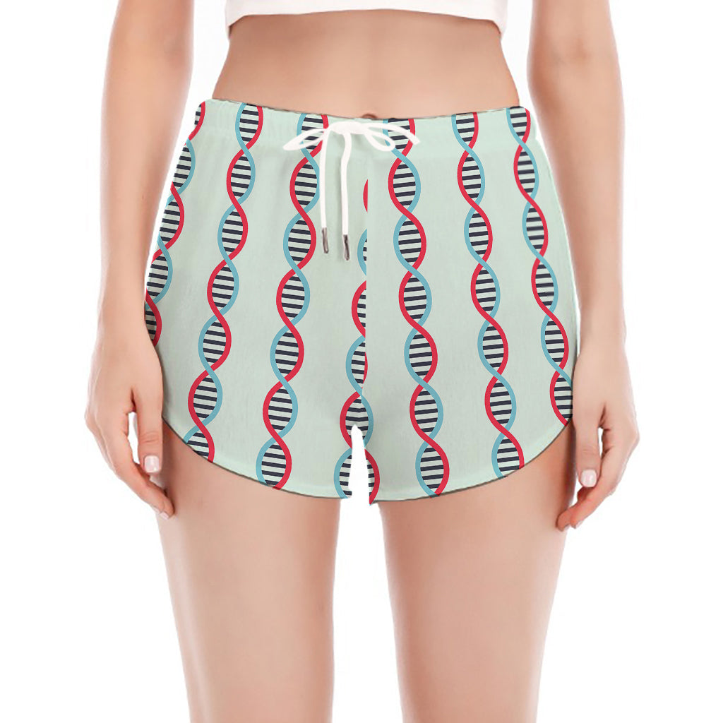 Red And Blue DNA Pattern Print Women's Split Running Shorts