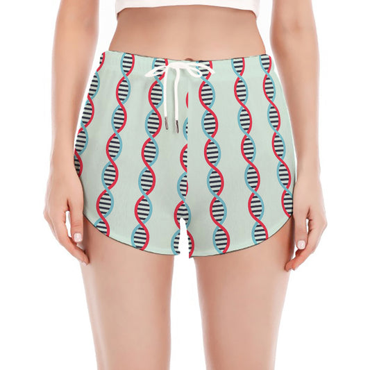 Red And Blue DNA Pattern Print Women's Split Running Shorts