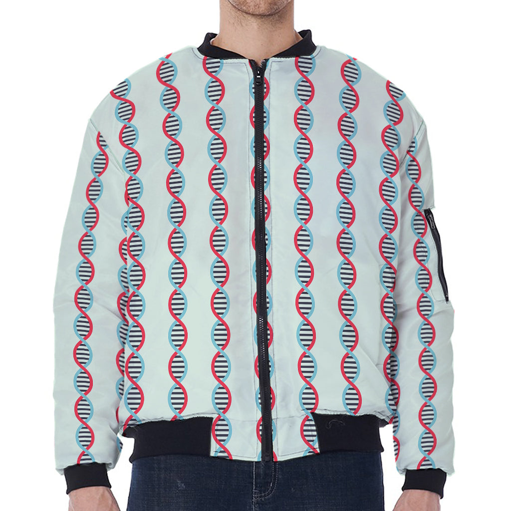 Red And Blue DNA Pattern Print Zip Sleeve Bomber Jacket