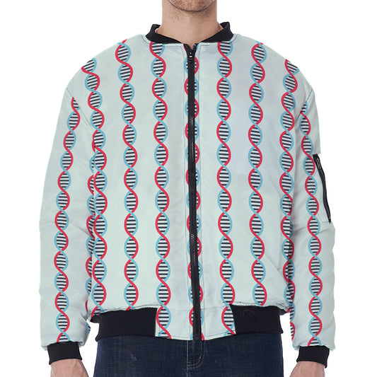 Red And Blue DNA Pattern Print Zip Sleeve Bomber Jacket