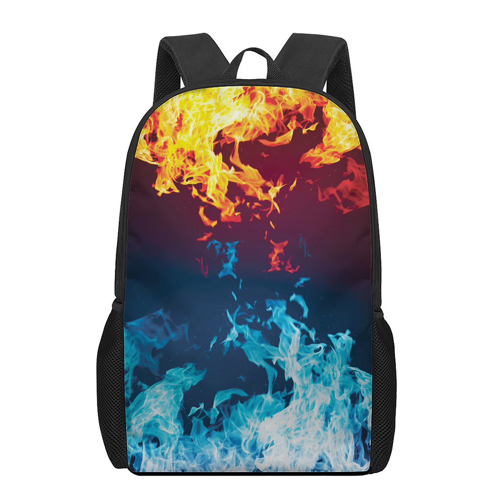 Red And Blue Fire Print 17 Inch Backpack