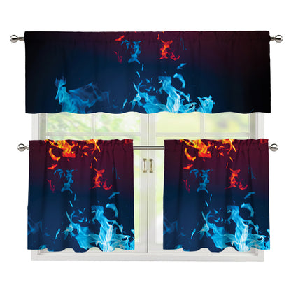 Red And Blue Fire Print 3 Piece Kitchen Curtains