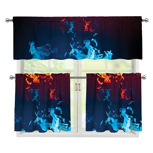 Red And Blue Fire Print 3 Piece Kitchen Curtains