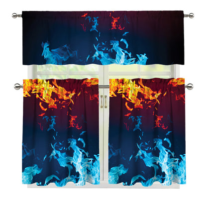 Red And Blue Fire Print 3 Piece Kitchen Curtains