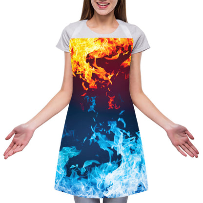 Red And Blue Fire Print Adjustable Apron