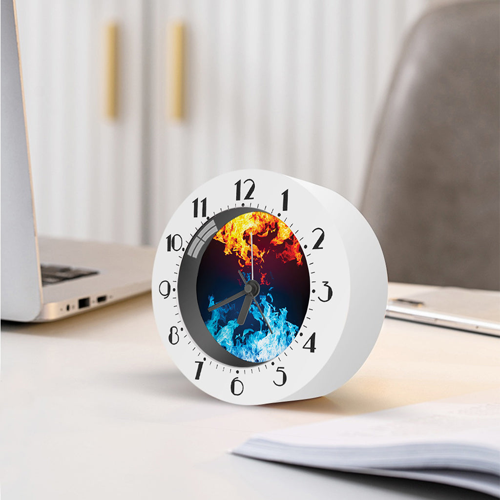 Red And Blue Fire Print Alarm Clock