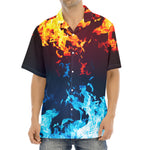 Red And Blue Fire Print Aloha Shirt