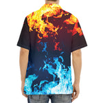 Red And Blue Fire Print Aloha Shirt