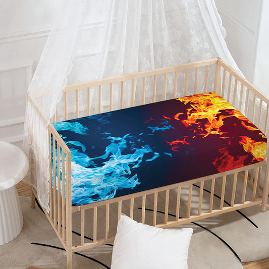 Red And Blue Fire Print Baby Crib Sheet