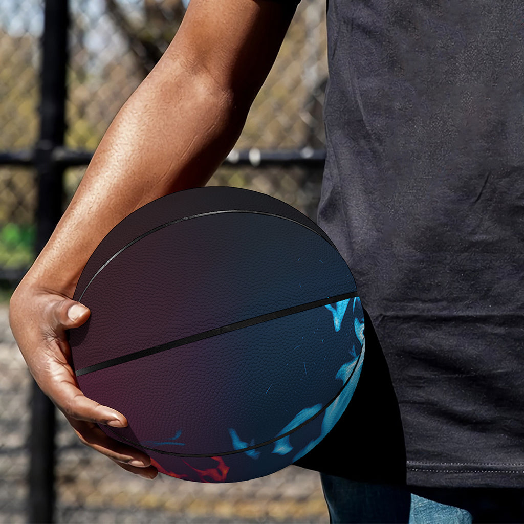 Red And Blue Fire Print Basketball
