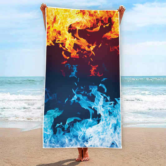 Red And Blue Fire Print Beach Towel