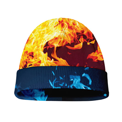 Red And Blue Fire Print Beanie