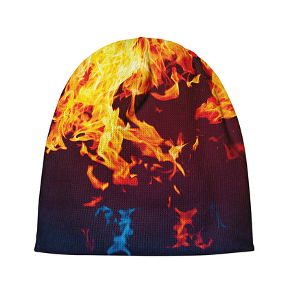 Red And Blue Fire Print Beanie
