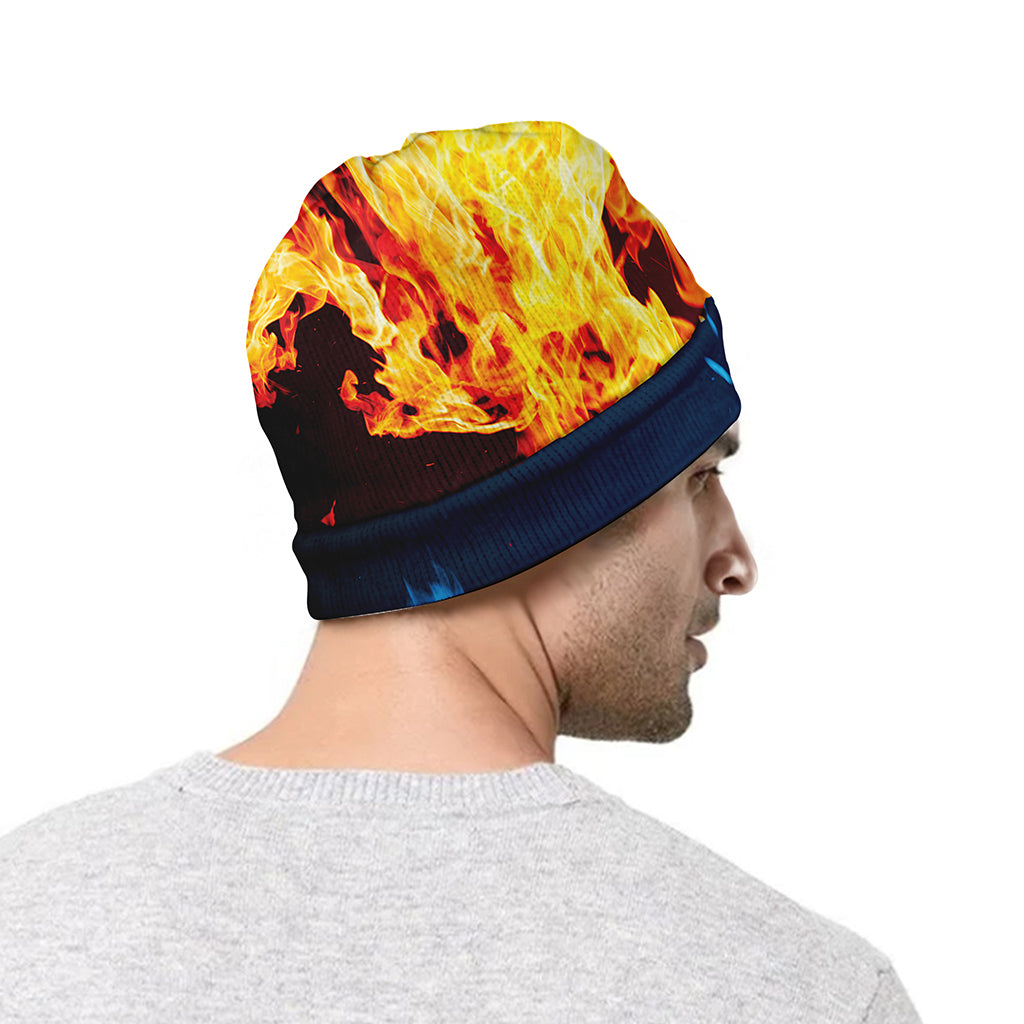 Red And Blue Fire Print Beanie