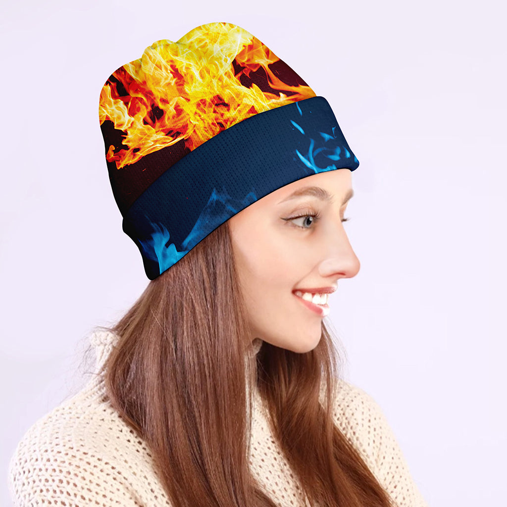 Red And Blue Fire Print Beanie