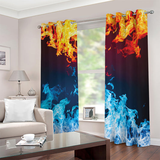 Red And Blue Fire Print Blackout Grommet Curtains