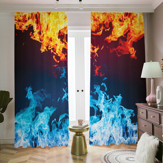 Red And Blue Fire Print Blackout Pencil Pleat Curtains