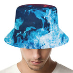 Red And Blue Fire Print Bucket Hat
