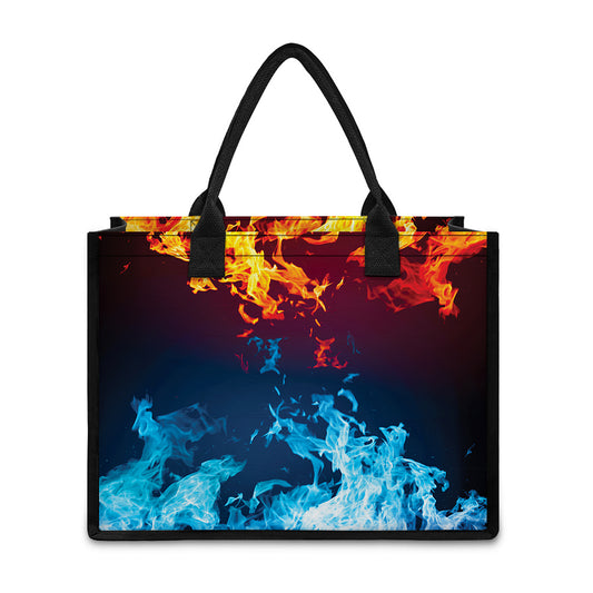 Red And Blue Fire Print Canvas Tote Bag