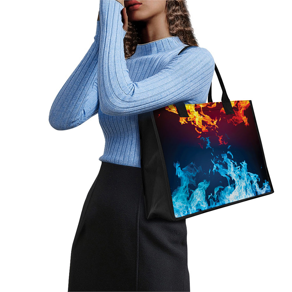 Red And Blue Fire Print Canvas Tote Bag