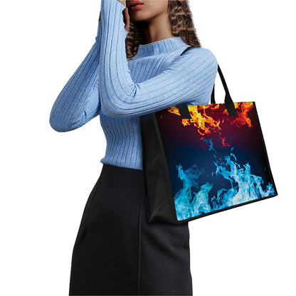 Red And Blue Fire Print Canvas Tote Bag