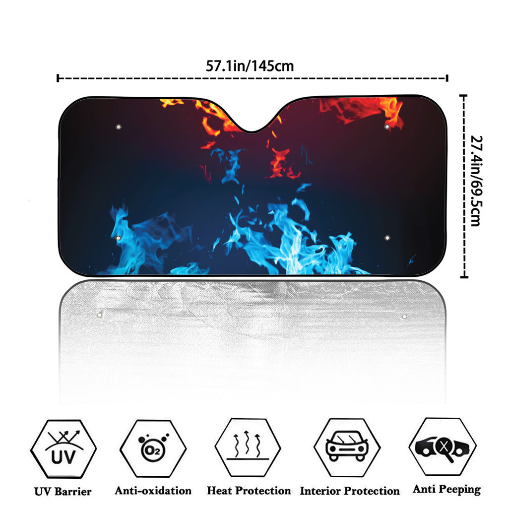 Red And Blue Fire Print Car Windshield Sun Shade