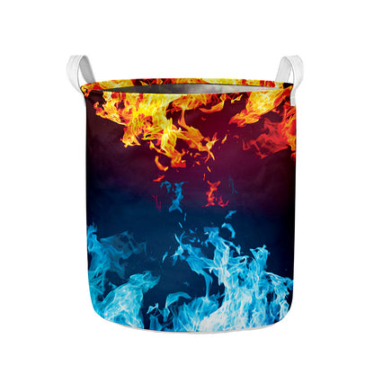 Red And Blue Fire Print Collapsible Laundry Basket