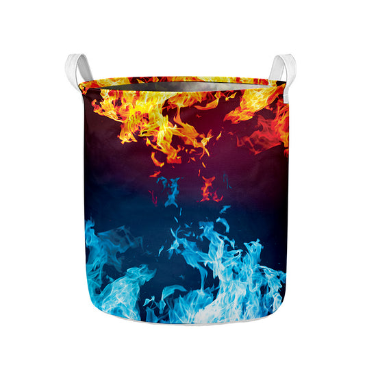 Red And Blue Fire Print Collapsible Laundry Basket