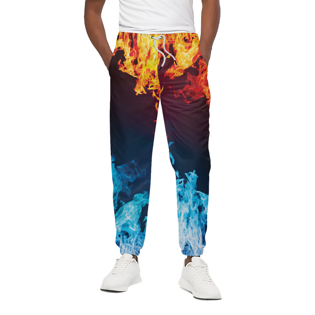 Red And Blue Fire Print Cotton Pants