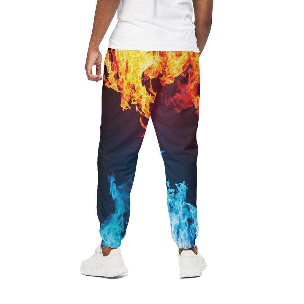 Red And Blue Fire Print Cotton Pants