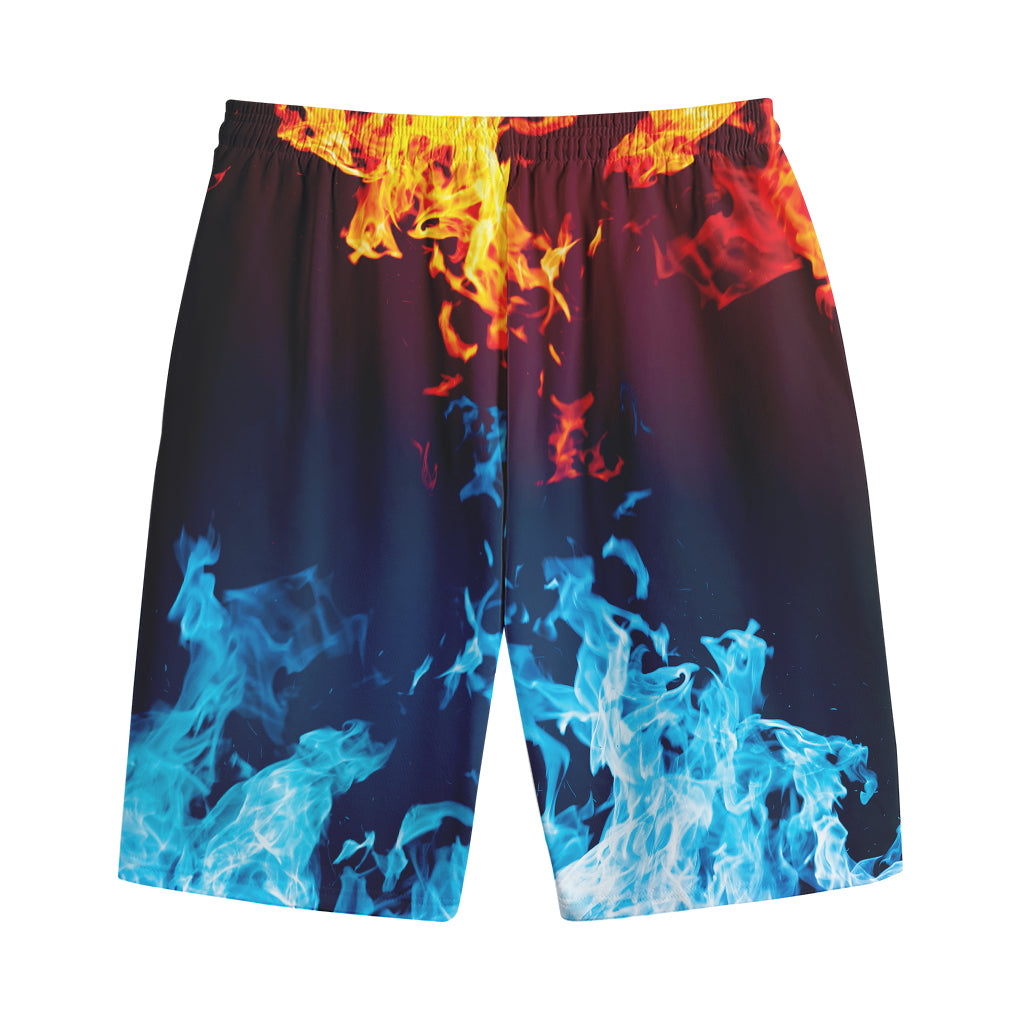 Red And Blue Fire Print Cotton Shorts