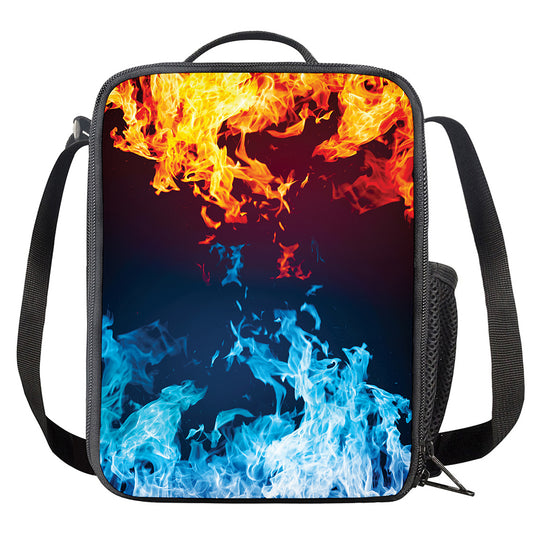Red And Blue Fire Print Crossbody Lunch Bag