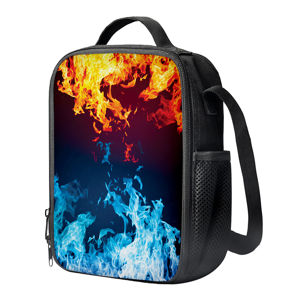 Red And Blue Fire Print Crossbody Lunch Bag
