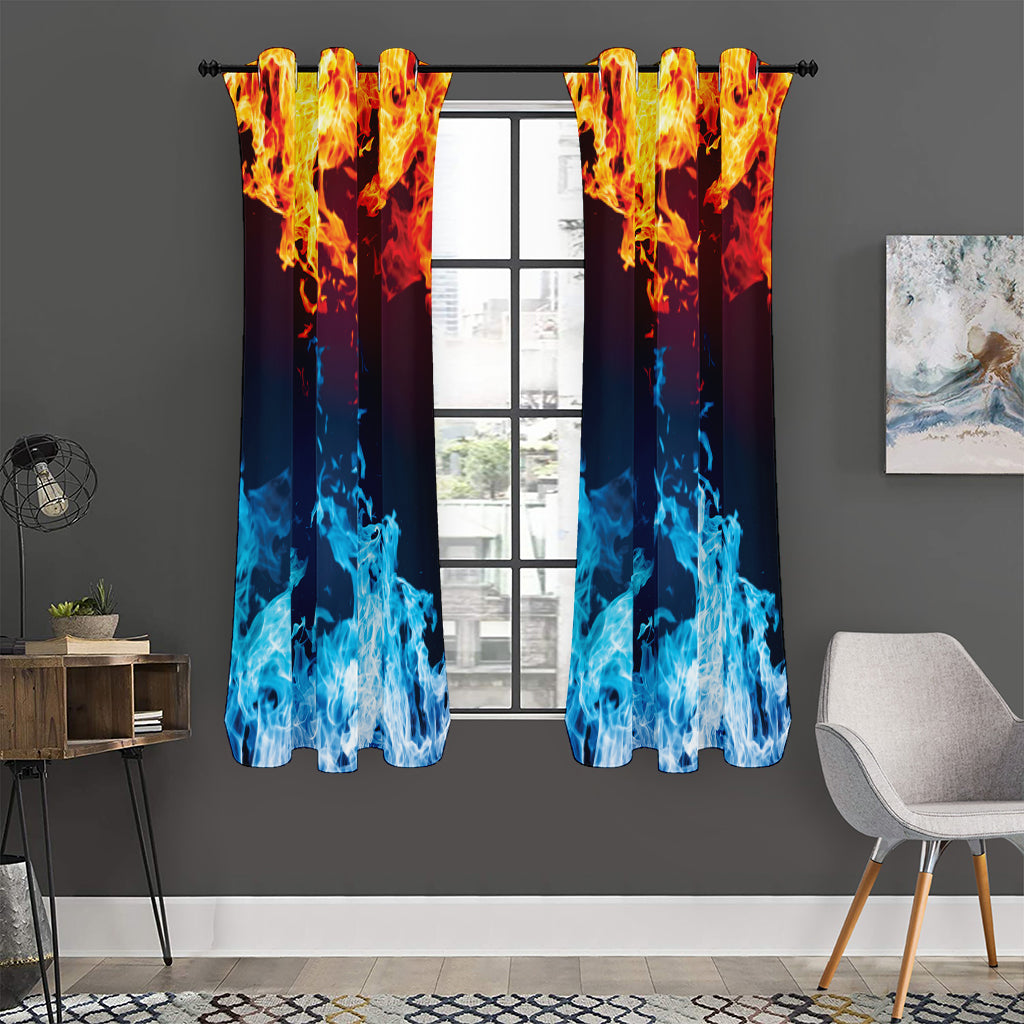 Red And Blue Fire Print Curtain