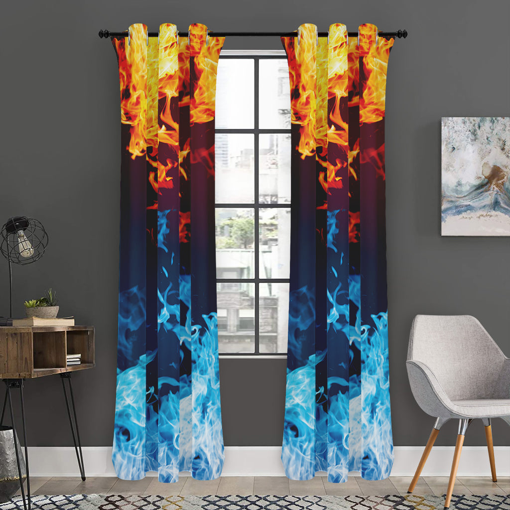 Red And Blue Fire Print Curtain