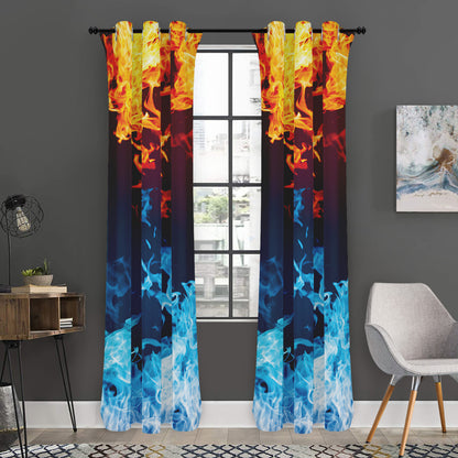 Red And Blue Fire Print Curtain