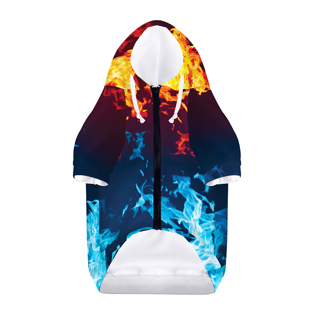 Red And Blue Fire Print Dog Zip Up Hoodie