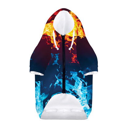 Red And Blue Fire Print Dog Zip Up Hoodie